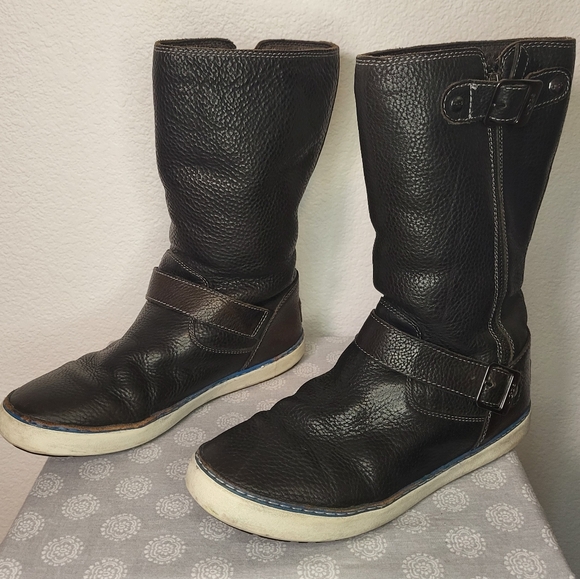 Ugg Andra Black Pebeled Leather Riding Boots size 8.5 - Picture 1 of 8